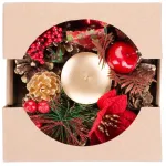 Suport lumânare decorativ de Crăciun cu cetină și floare, 15 cm