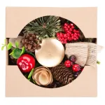 Suport lumânare de Crăciun MagicHome, natural, cu cetină și fundă, 15 cm