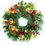 Coronita de Craciun naturala cu conuri si 20 LED alb cald, 30 cm