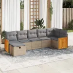 Set canapele de grădină, 7 piese, cu perne, bej, poliratan GartenMobel Dekor
