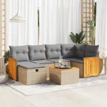 Set canapele de grădină, 7 piese, cu perne, bej, poliratan GartenMobel Dekor