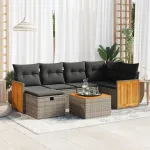 Set canapele de grădină, 7 piese, cu perne, gri, poliratan GartenMobel Dekor