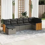 Set canapele de grădină, 7 piese, cu perne, gri, poliratan GartenMobel Dekor
