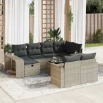 Set canapele de grădină cu perne, 11 piese, gri, poliratan GartenMobel Dekor