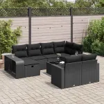 Set canapele de grădină cu perne, 11 piese, negru, poliratan GartenMobel Dekor