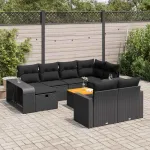 Set canapele de grădină cu perne, 11 piese, negru, poliratan GartenMobel Dekor