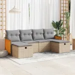 Set canapele de grădină cu perne, 6 piese, bej, poliratan GartenMobel Dekor
