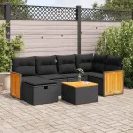 Set canapele de grădină cu perne, 7 piese, negru, poliratan GartenMobel Dekor