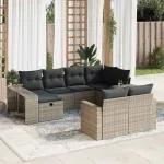 Set mobilier de grădină cu perne, 10 piese, gri, poliratan GartenMobel Dekor