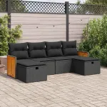 Set mobilier de grădină cu perne, 6 piese, negru, poliratan GartenMobel Dekor