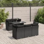 Set mobilier de grădină cu perne, 6 piese, negru, poliratan GartenMobel Dekor