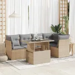 Set canapele de grădină cu perne, 6 piese, bej, poliratan GartenMobel Dekor