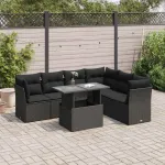 Set canapele de grădină cu perne, 7 piese, negru, poliratan GartenMobel Dekor
