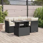 Set mobilier de grădină cu perne, 5 piese, negru, poliratan GartenMobel Dekor