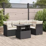 Set mobilier de grădină cu perne, 6 piese, negru, poliratan GartenMobel Dekor