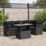 Set mobilier de grădină cu perne, 6 piese, negru, poliratan GartenMobel Dekor