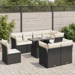 Set mobilier de grădină cu perne, 9 piese, negru, poliratan GartenMobel Dekor