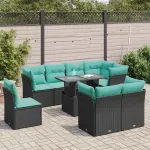 Set mobilier grădină perne 9 piese negru poliratan/lemn acacia GartenMobel Dekor