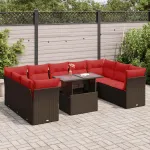 Set canapele de grădină cu perne, 10 piese, maro, poliratan GartenMobel Dekor