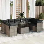 Set mobilier de grădină cu perne, 10 piese, gri, poliratan GartenMobel Dekor