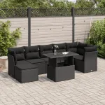 Set mobilier de grădină cu perne, 8 piese, negru, poliratan GartenMobel Dekor