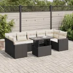 Set mobilier de grădină cu perne, 8 piese, negru, poliratan GartenMobel Dekor
