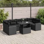 Set mobilier de grădină cu perne, 8 piese, negru, poliratan GartenMobel Dekor