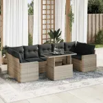 Set mobilier de grădină cu perne, 8 piese gri deschis poliratan GartenMobel Dekor