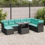 Set mobilier grădină perne 9 piese negru poliratan/lemn acacia GartenMobel Dekor