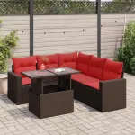 Set canapele de grădină cu perne, 6 piese, maro, poliratan GartenMobel Dekor