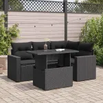 Set mobilier de grădină cu perne, 5 piese, negru, poliratan GartenMobel Dekor