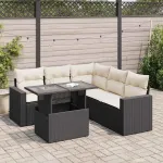 Set mobilier de grădină cu perne, 6 piese, negru, poliratan GartenMobel Dekor