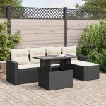 Set mobilier de grădină cu perne, 6 piese, negru, poliratan GartenMobel Dekor