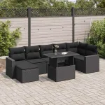 Set mobilier de grădină cu perne, 8 piese, negru, poliratan GartenMobel Dekor