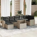 Set mobilier de grădină cu perne, 8 piese gri deschis poliratan GartenMobel Dekor