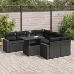 Set mobilier de grădină cu perne, 9 piese, negru, poliratan GartenMobel Dekor