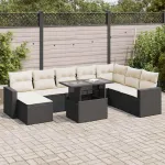 Set mobilier de grădină cu perne, 9 piese, negru, poliratan GartenMobel Dekor