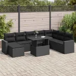 Set mobilier de grădină cu perne, 9 piese, negru, poliratan GartenMobel Dekor