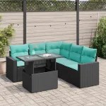 Set mobilier grădină perne 6 piese negru poliratan/lemn acacia GartenMobel Dekor