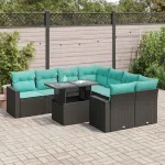 Set mobilier grădină perne 9 piese negru poliratan/lemn acacia GartenMobel Dekor