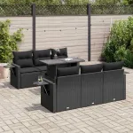 Set canapele de grădină cu perne, 7 piese, negru, poliratan GartenMobel Dekor