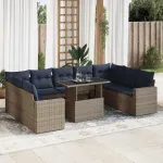Set mobilier de grădină cu perne, 10 piese, gri, poliratan GartenMobel Dekor