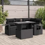 Set mobilier de grădină cu perne, 5 piese, negru, poliratan GartenMobel Dekor