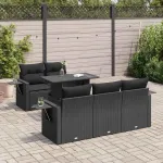 Set mobilier de grădină cu perne, 6 piese, negru, poliratan GartenMobel Dekor