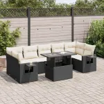 Set mobilier de grădină cu perne, 8 piese, negru, poliratan GartenMobel Dekor