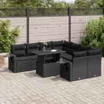 Set mobilier de grădină cu perne, 9 piese, negru, poliratan GartenMobel Dekor
