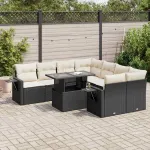 Set mobilier de grădină cu perne, 9 piese, negru, poliratan GartenMobel Dekor