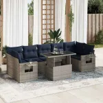 Set mobilier grădină perne 8 piese gri, poliratan/lemn acacia GartenMobel Dekor