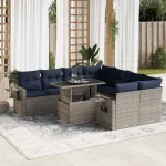 Set mobilier grădină perne 9 piese gri poliratan/lemn acacia GartenMobel Dekor