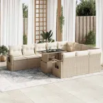 Set canapele de grădină cu perne, 11 piese, bej, poliratan GartenMobel Dekor